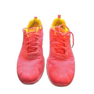 Skechers Flex Sole Stretch Knit Sneakers Sz 8 Coral Pink Lightweight Athletic